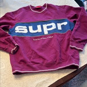 Supreme Piping Crewneck in the 'Dark Magenta' colorway from the Fall/Winter 2019